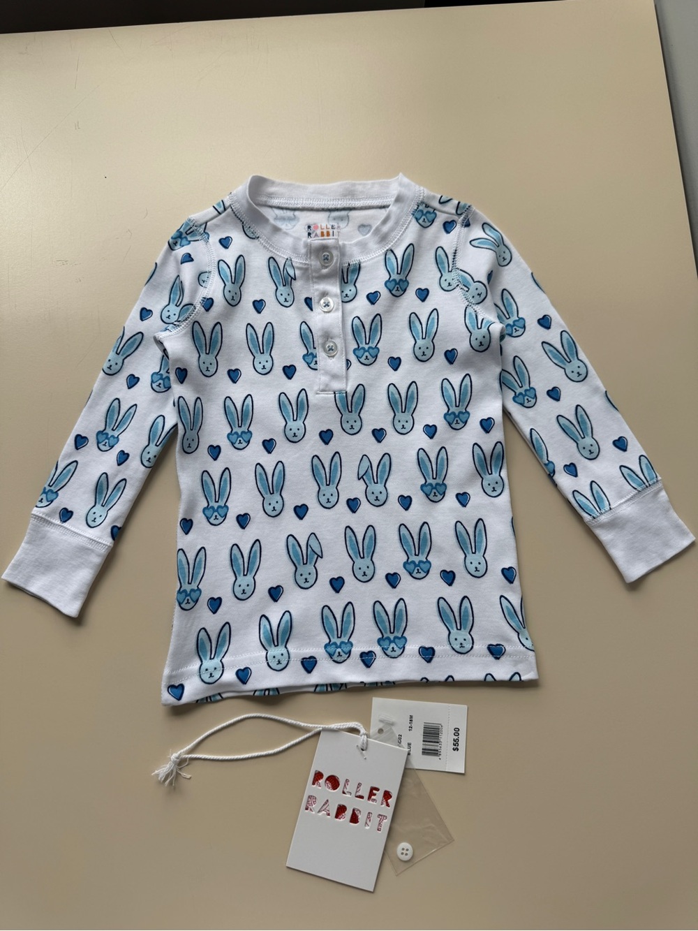 Roller Rabbit Baby Blue Bunny Pijama Top Size 12-18M
